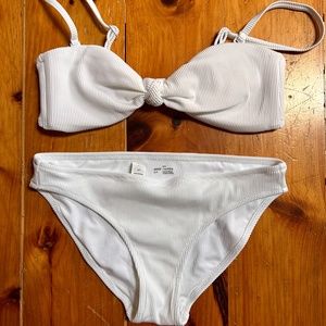 Aerie Ribbed White Bandeau Bikini Set
